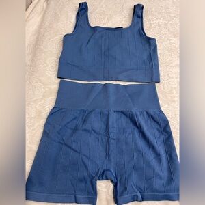 H&M Blue Ribbed Crop Top and Shorts Set